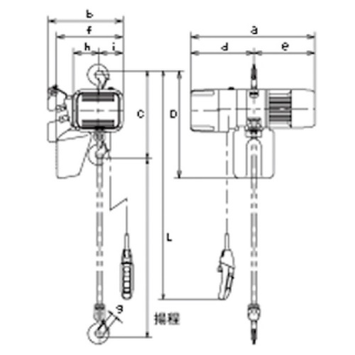 電気チェーンブロックER2-010ISの主要寸法図